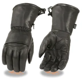 Milwaukee Leather Men's Black Gauntlet Motorcycle Hand Gloves-Black Leather Waterproof Gel Palm Soft Skin-SH292