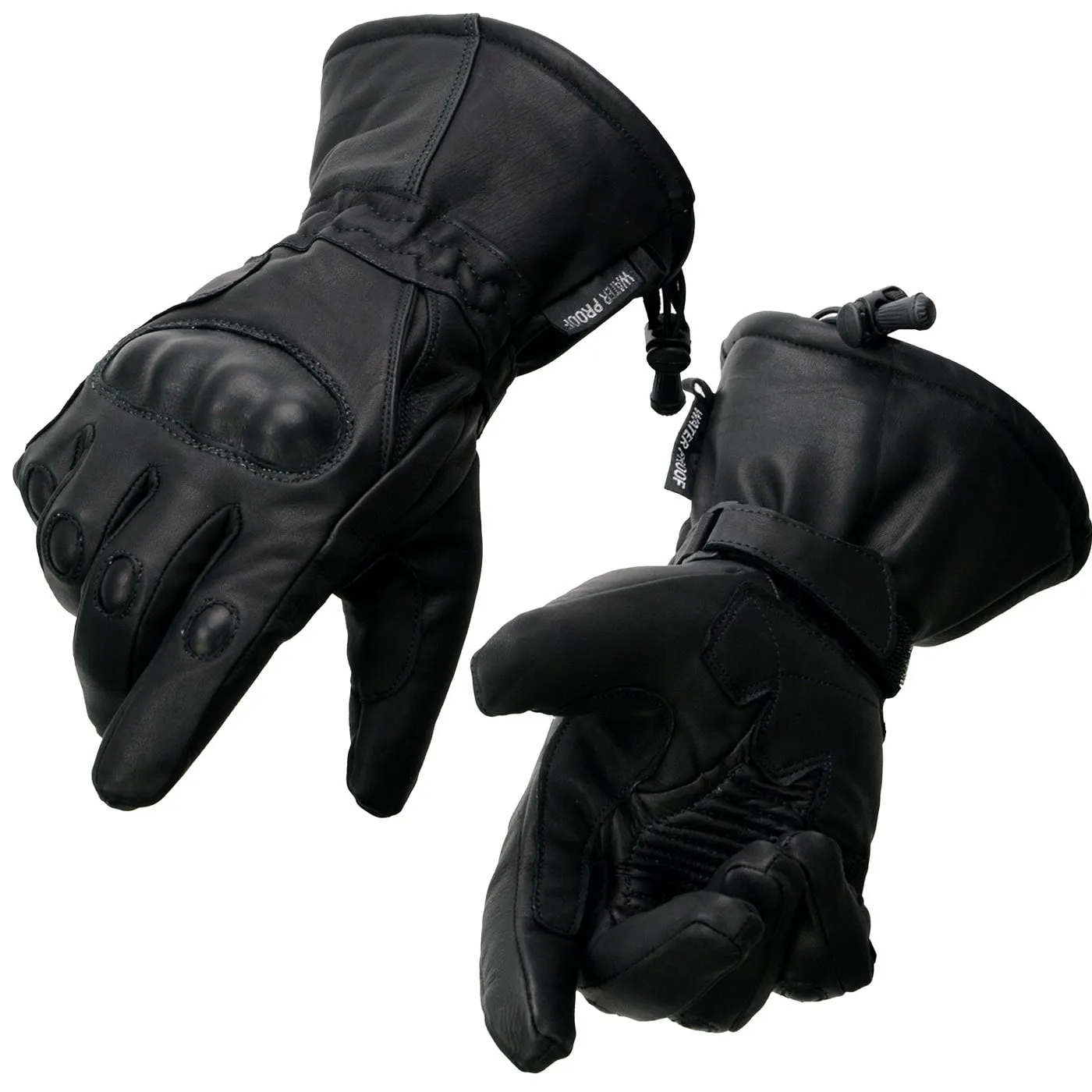 Milwaukee Leather Men's Black Leather Gauntlet Motorcycle Hand Gloves-Waterproof Hard Knuckle Elasticized Palm-SH815