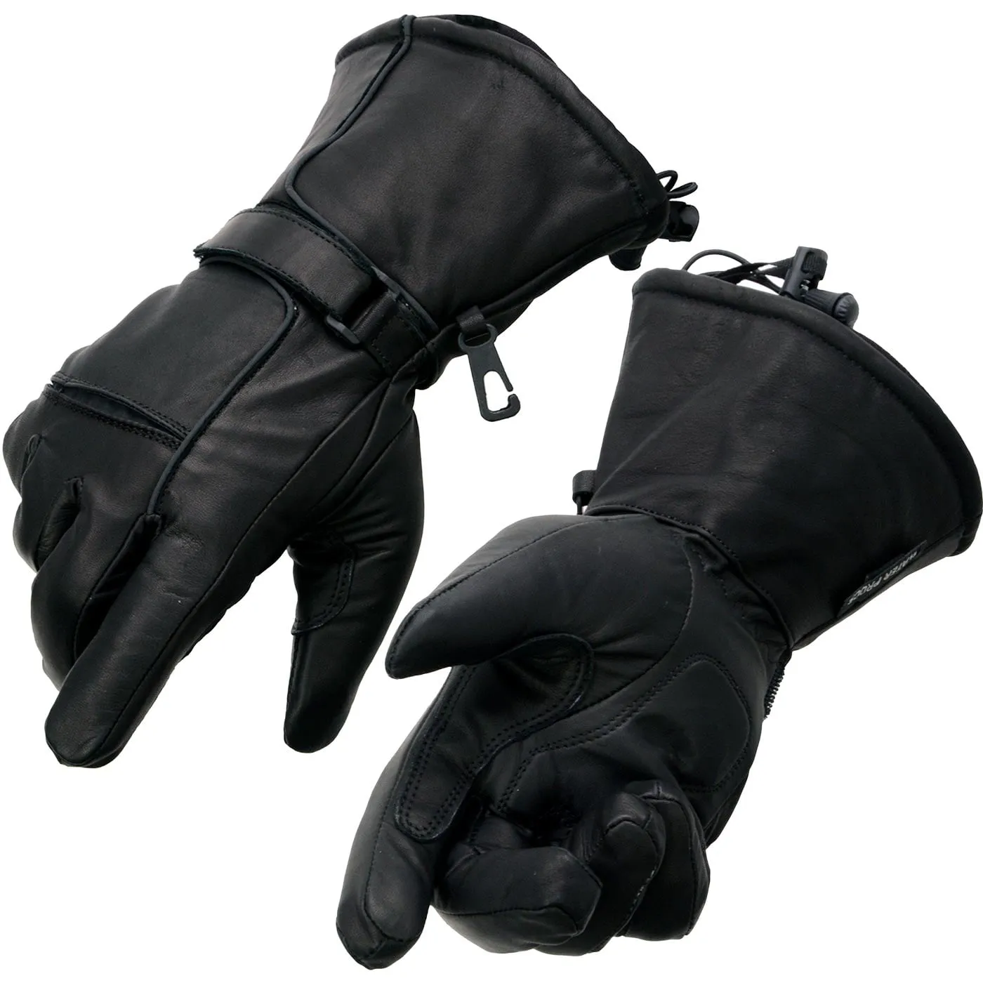 Milwaukee Leather Men's Black Soft Leather Gauntlet Motorcycle Hand Gloves-Waterproof Gel Palm Reflective Piping SH873