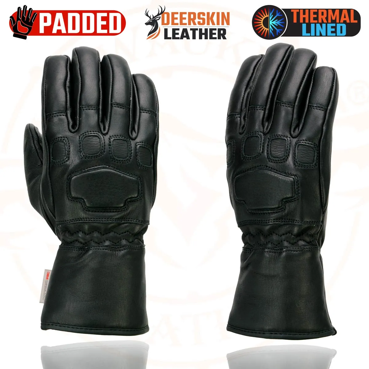 Milwaukee Leather MG7534 Men's Black Deerskin Gauntlet Motorcycle Hand Gloves W/ Wrist Strap & Sinch Closure