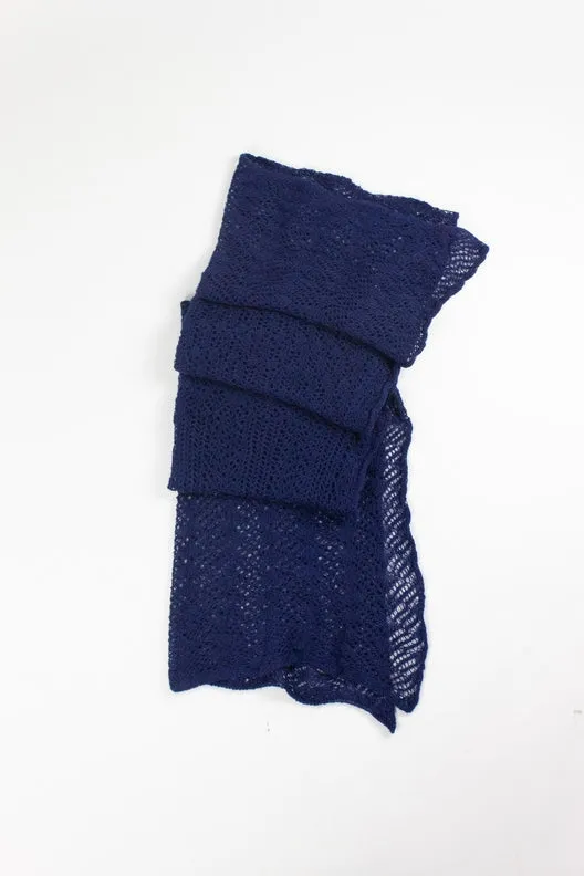 Navy Knit Lace Alpaca Scarf