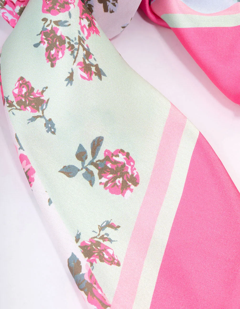 Pink Fabric Flower Rose Printed Scarf