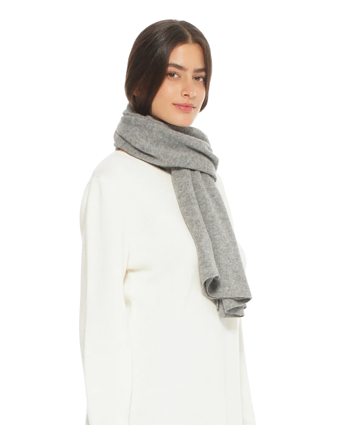 Pure Cashmere Plain Knit Scarf Medium Grey