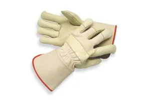 Radnor X-Large Premium Grain Cowhide Leather Palm Gloves With Gauntlet Cuff, Natural White Canvas Back And Reinforced Knuckle Strap, Pull Tab, Index Finger And Fingertips