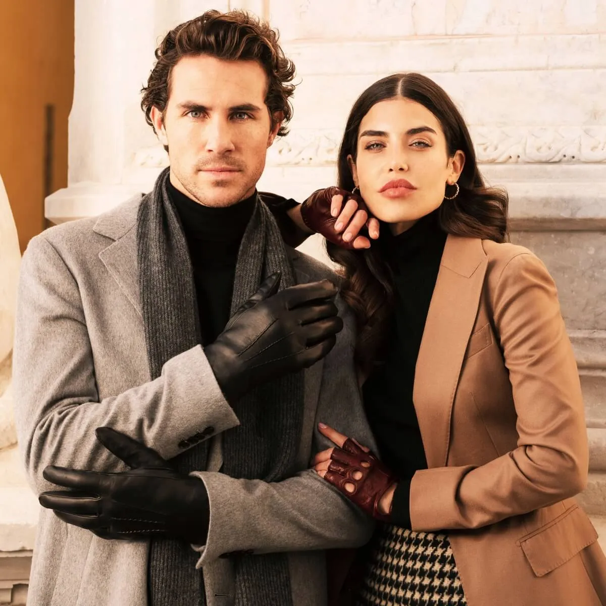 Rossana (cordovan) - Italian fingerless lambskin leather driving gloves