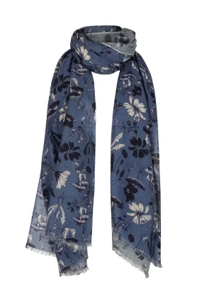 Sorella Oversized Floral Printed Scarf In Blue