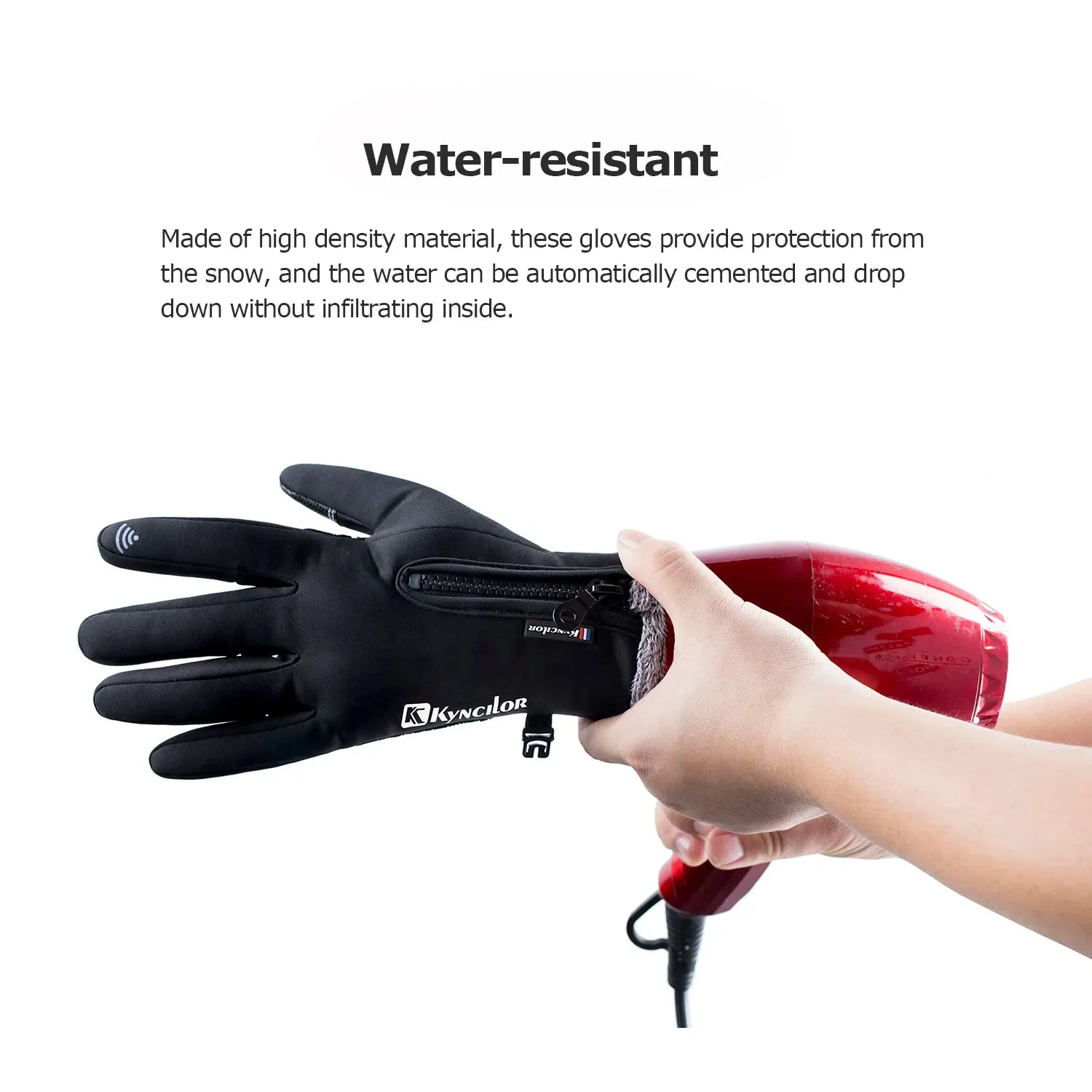 Winter Themal Touchscreen Gloves Anti-Slip Windproof Cycling Gloves w/ Fleece Lining Adjustable Zipper Anti-Lost Buckle Camping