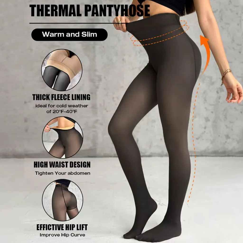 Women's Thermal Leggings Insulated Tights Fleece Lined High Waist Elasticity Thick Plush Women Pantyhose Winter Below 70kg