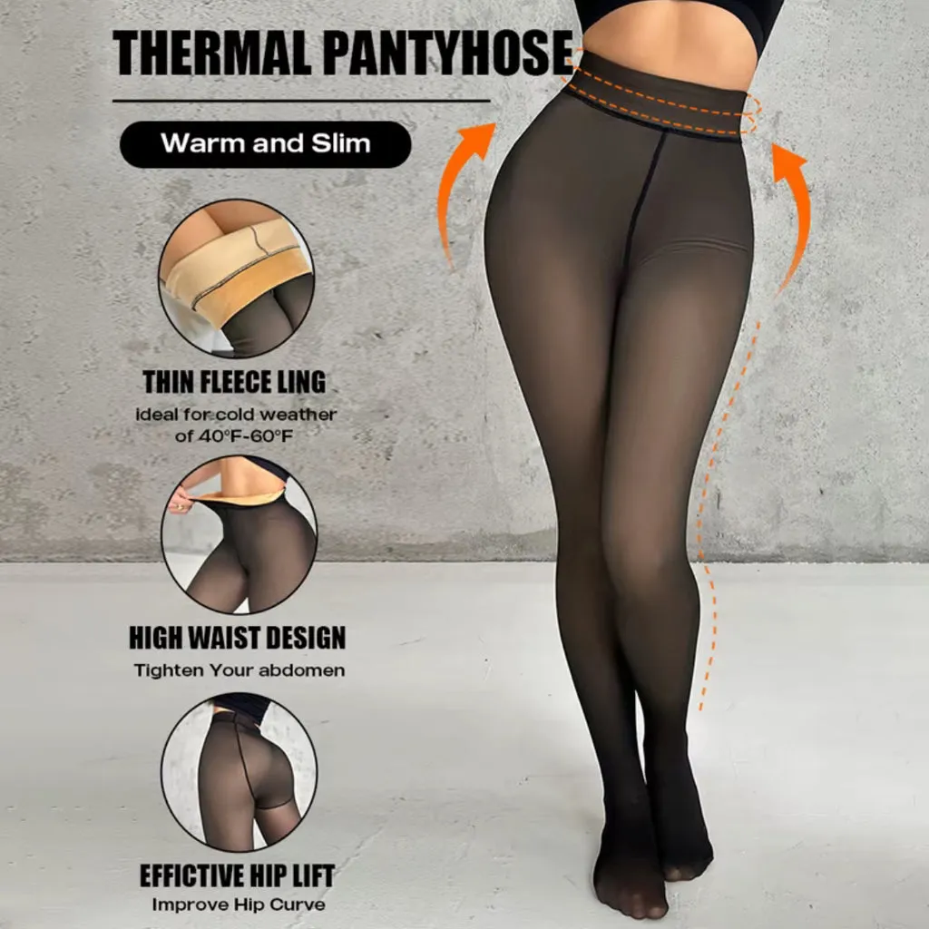 Women's Thermal Leggings Insulated Tights Fleece Lined High Waist Elasticity Thick Plush Women Pantyhose Winter Below 70kg