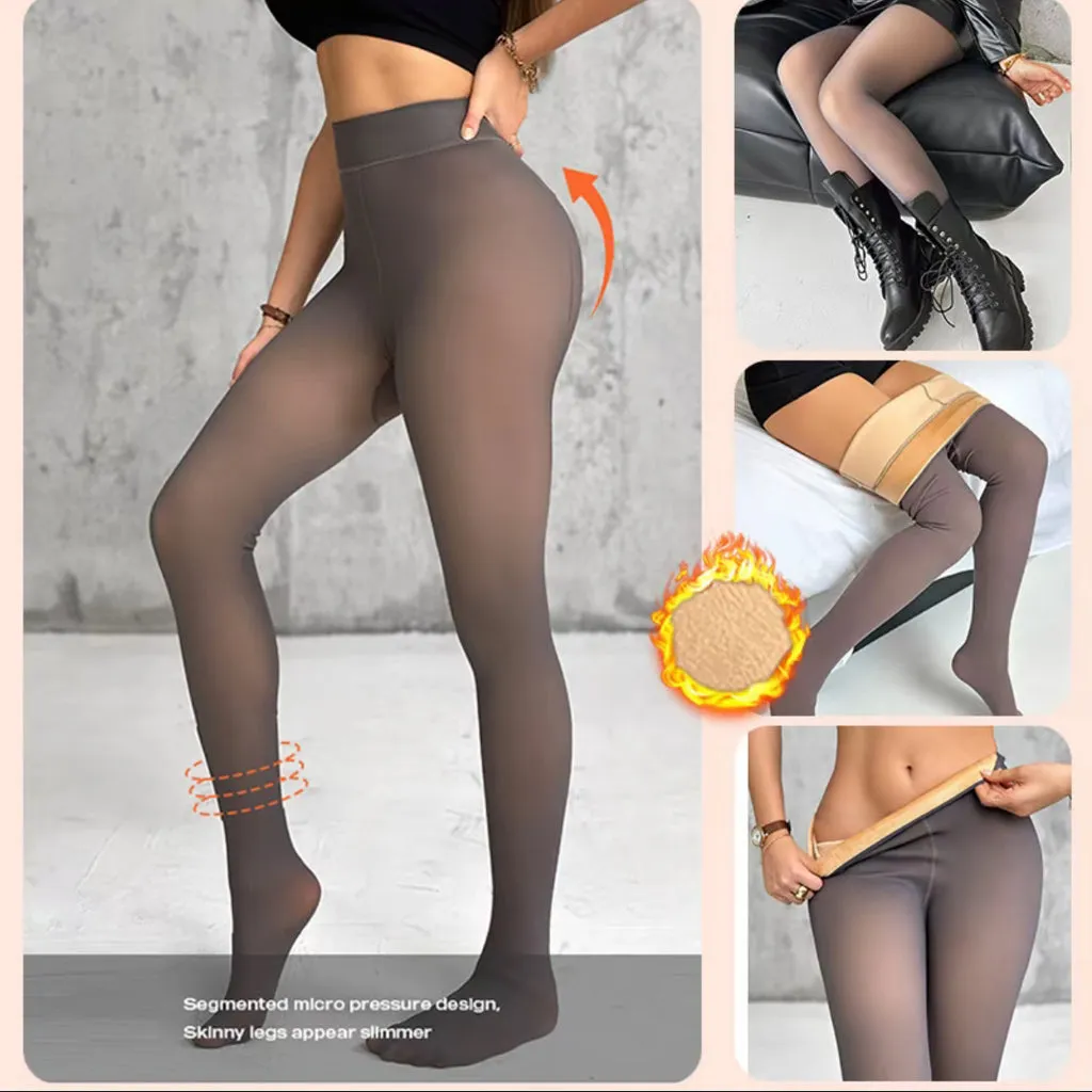 Women's Thermal Leggings Insulated Tights Fleece Lined High Waist Elasticity Thick Plush Women Pantyhose Winter Below 70kg