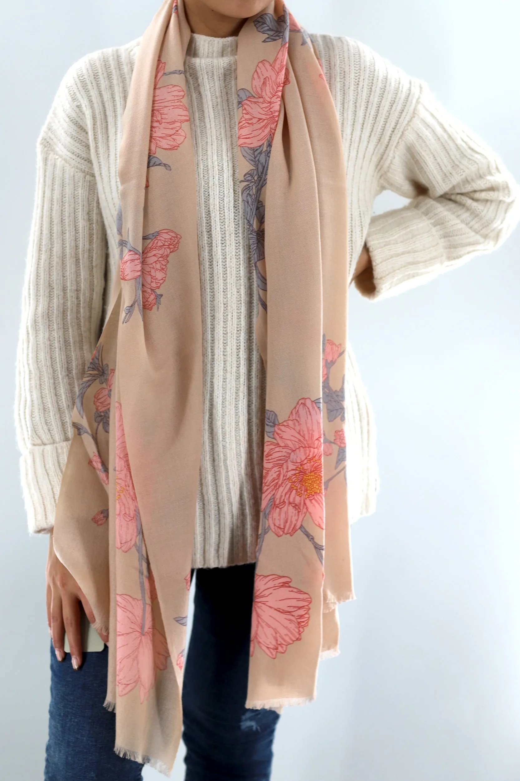 Wool Soft Floral Print Scarf